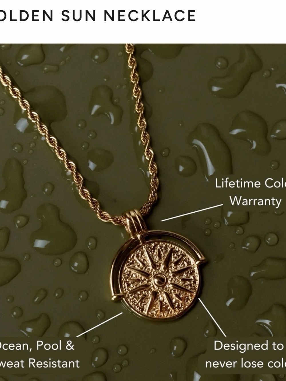 Atolea Golden Sun tarnish-free necklace - Picture 2 of 5